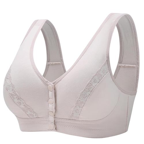 New floral front-fastening cotton bra for middle-aged and elderly women, full-sized, wire-free, mother's bra for women