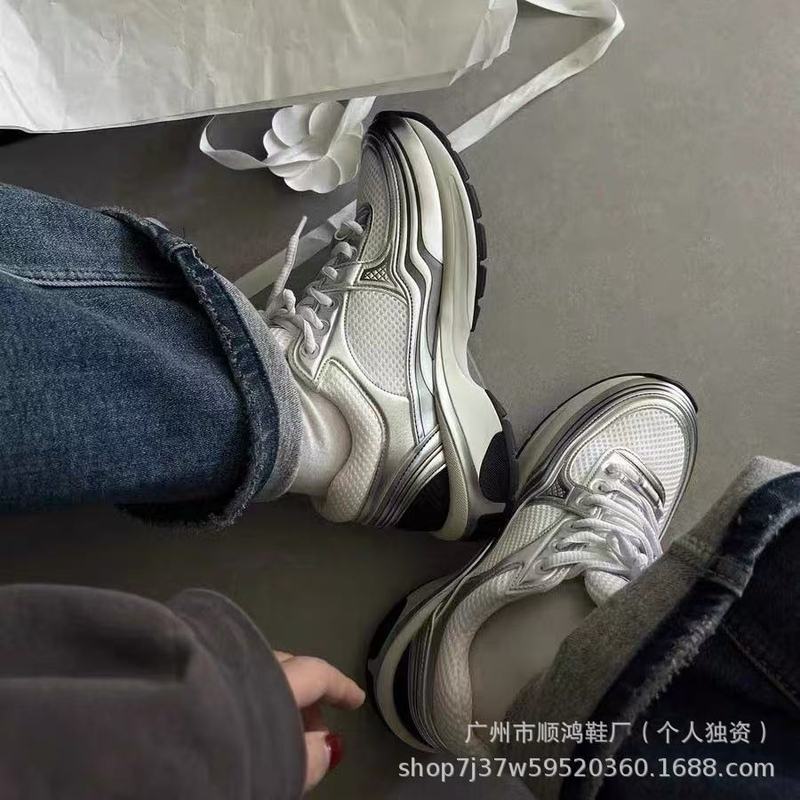 高版银角大王运动鞋真皮厚底老爹鞋网面百搭系带透气休闲运动鞋女|undefined