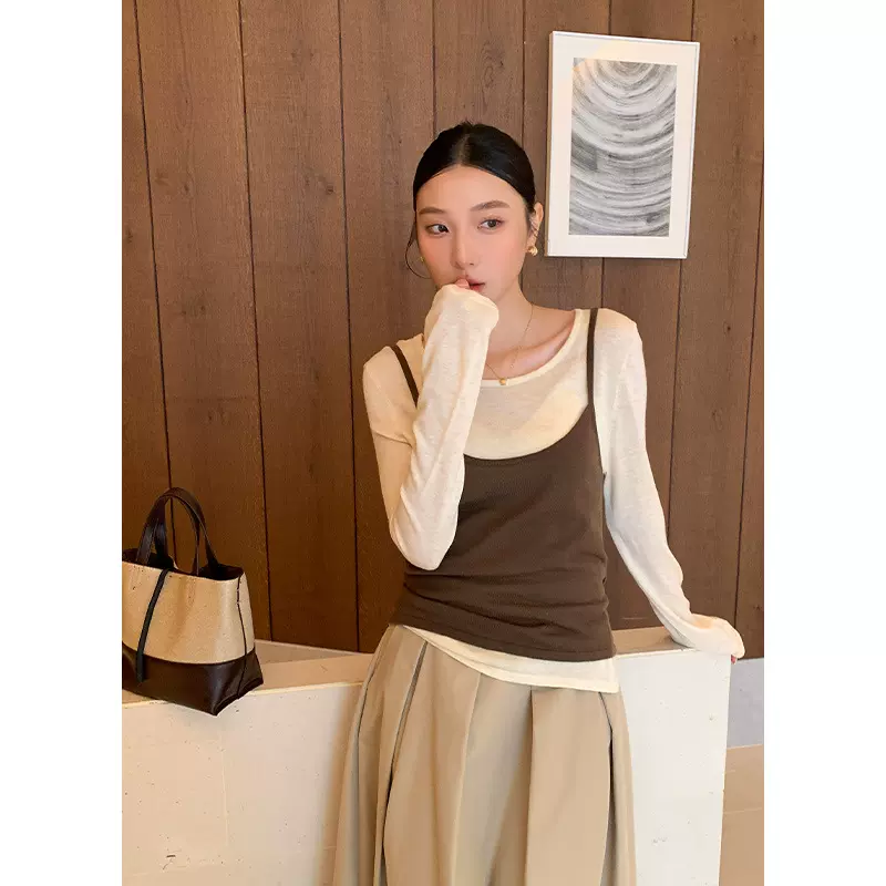 【不退不换】两件套羊毛绑带针织衫女吊带纯色秋季叠穿0543