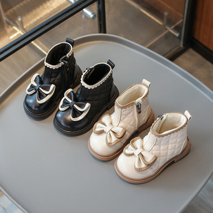 Girls' Short Boots Autumn 2024 New All-match Western Style Bow Princess Shoes Korean Style Children's Baby's Casual Single-layer Boots
