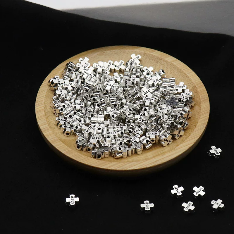 Metal Cross Beads, Zinc Alloy, 6 mm (≈1.5 mm Hole), Ancient Silver for DIY Bracelets & Necklaces