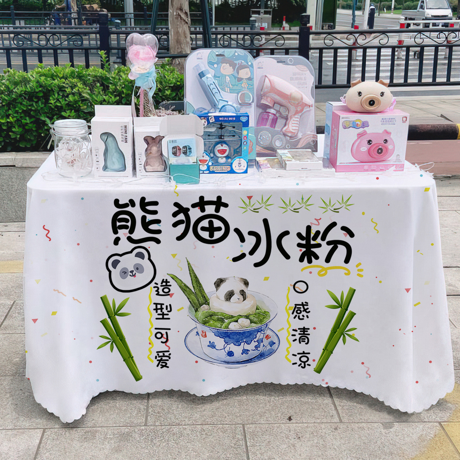 Manos de hielo en polvo toal de mesa letrero de mercado nocturno de alimentos puestos de toal de mesa carro publicidad toal de mesa publicidad toal