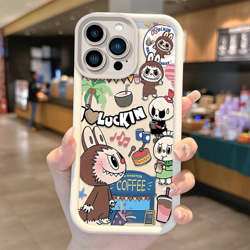楽しい漫画バブルマート Apple 16 携帯電話ケース Labubu 14/15plus オールインクルーシブ落下防止ソフトケースに適しています|undefined