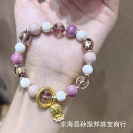 直播供货灰陶瓷手串手链女金箔琉璃镀金八小佛旅游景区热卖批发