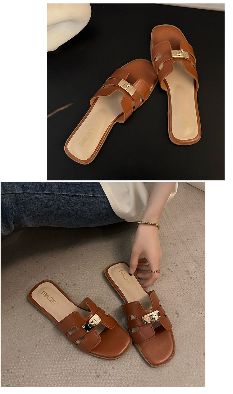 Slippers Flat Slippers Women's Outer Wear Summer 2023 New One Word open toe lock sandals and slippers for women's foreign trade_voghion.com