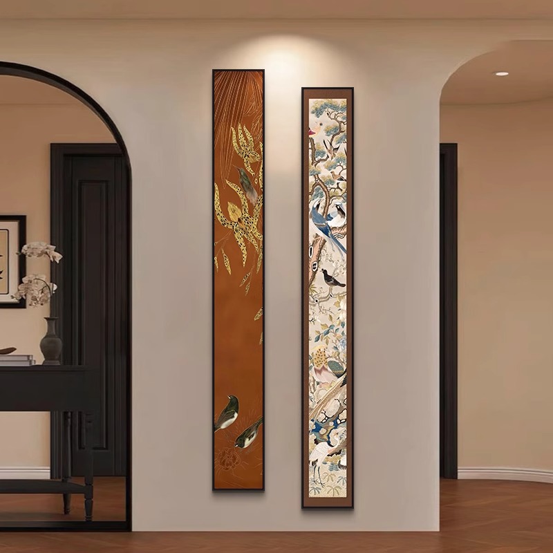 French Mid-Century Style Hanging Painting Entrance Wall Decoration Xintian Color Gold Frame Abstract Narrow Strip Painting