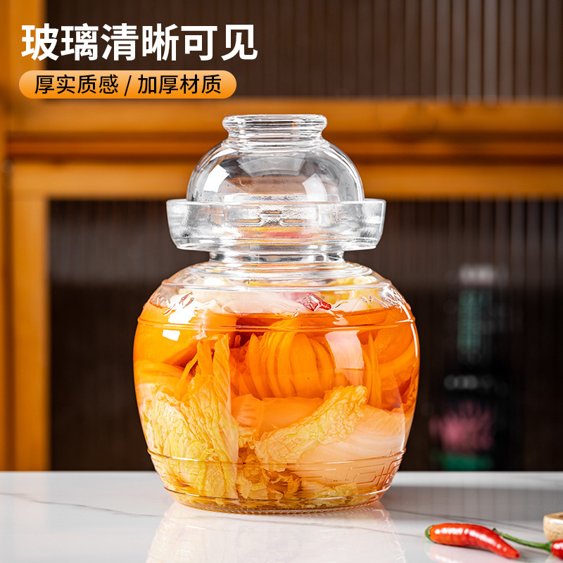 四川泡菜坛子透明玻璃咸菜罐子密封腌菜缸老式家用腌制酸菜缸带碗|undefined