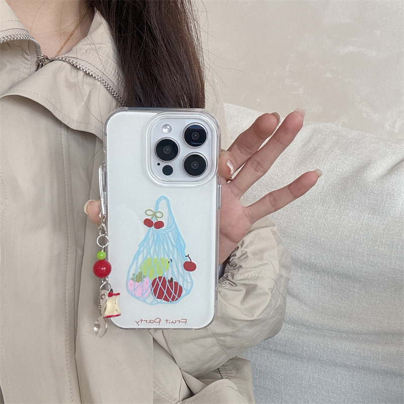 Simplicidad bolsa de rejilla de frutas ins para Apple 15ProMax Pareja iphone16Pro funda para teléfono móvil 13 nuevo 14