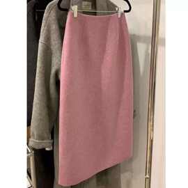 毛呢半身裙女秋冬2026新款字冬天配毛衣高腰直筒开叉一步长裙子