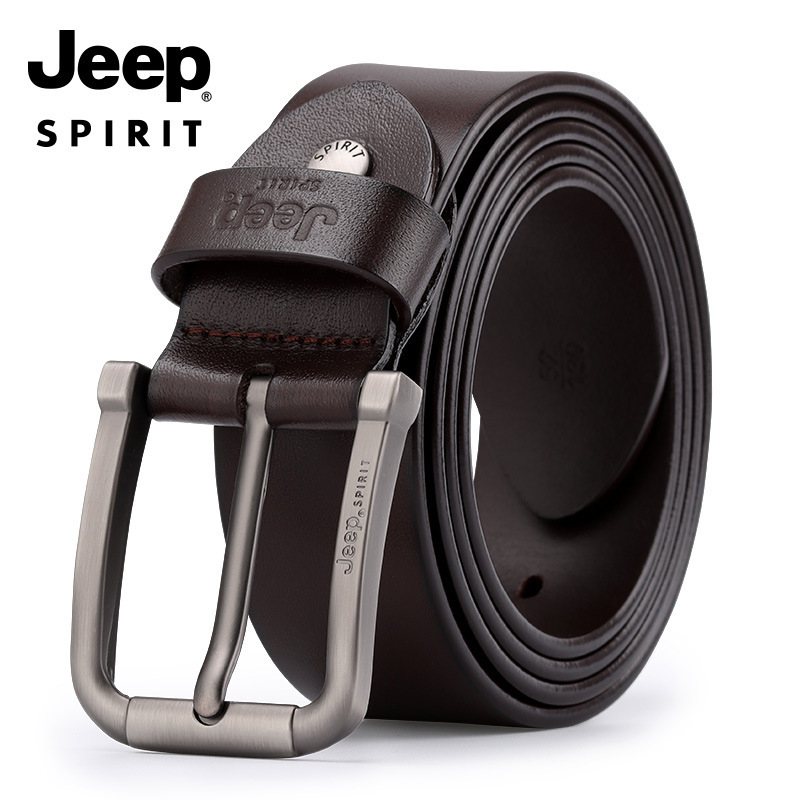 JEEP SPIRIT新款男士牛皮皮带针扣腰带商务休闲裤带时尚男裤腰带