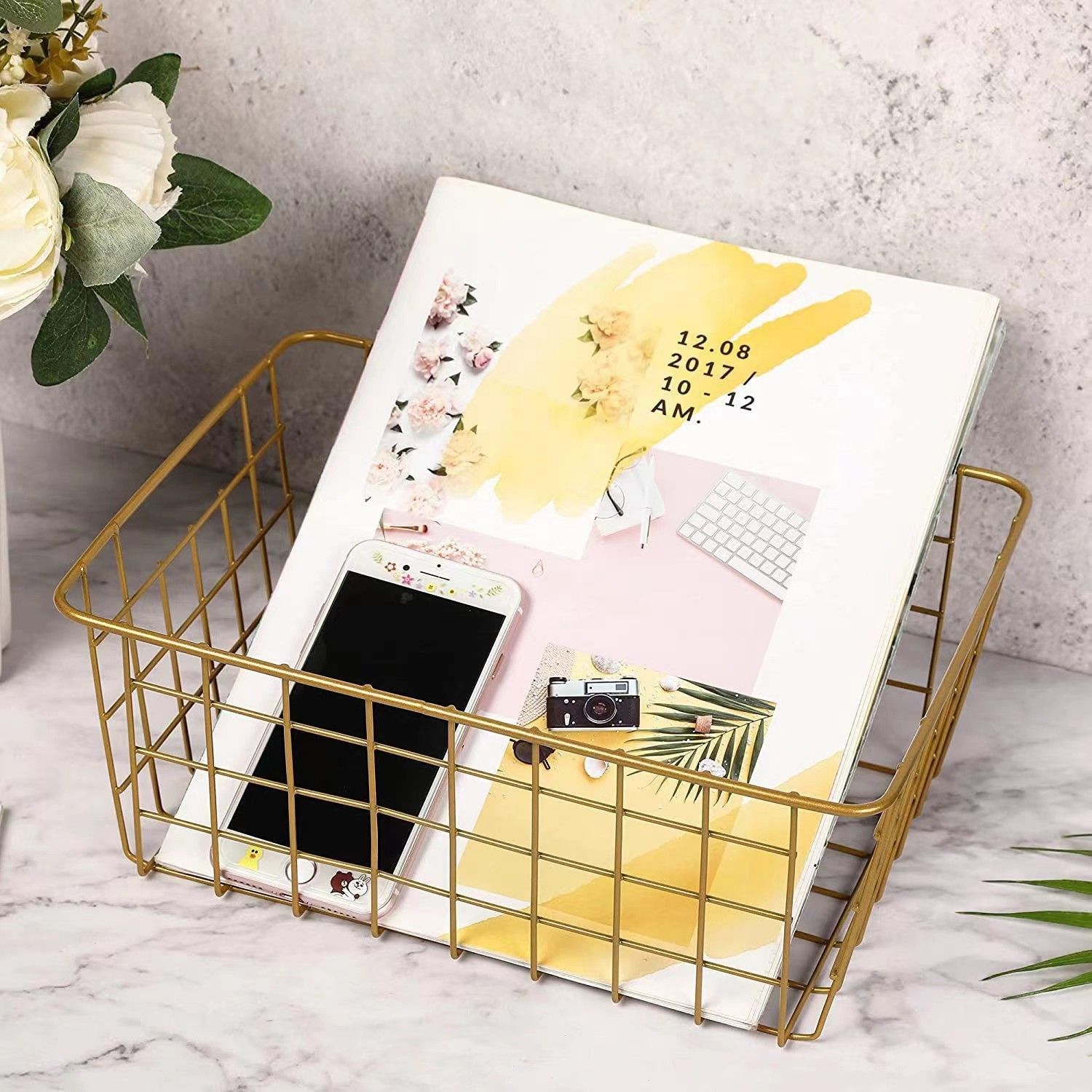 ins canasta de almacenamiento de hierro forjado, cosméticos, bocadillos, artículos de cocina, malla de almacenamiento de escritorio, canasta de almacenamiento simple, gran capacidad