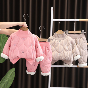2024 new autumn and winter Korean children's clothing rabbit high collar cotton-padded jacket two-piece autumn and winter long sleeve men's and women's children's suit