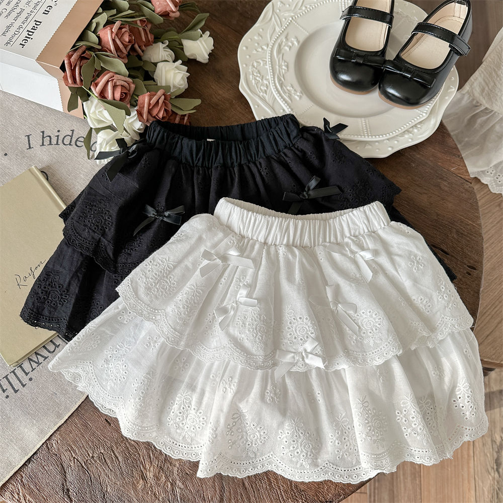 Falda de pastel de encaje blanco estilo ballet, falda esponjosa, media falda con lazo de verano para mujer, falda corta de princesa pequeña