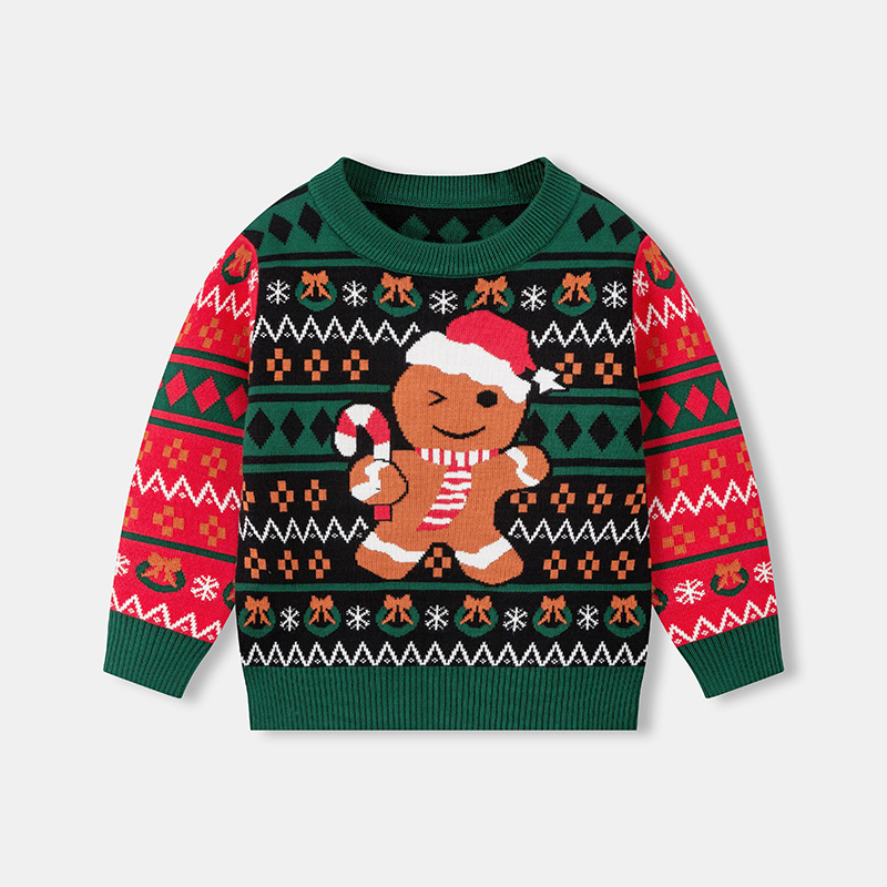 Fábrica de origen Europa y los Estados Unidos nuevos niños de Navidad de dibujos animados pan de jengibre hombre suéter hombres y mujeres camisetas de punto de fondo