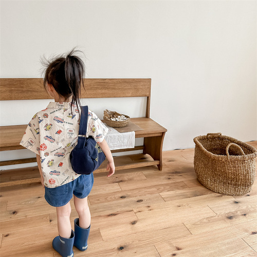 2024 new children's clothing summer products Children's summer clothing Korean style denim short-sleeved shirts boys and girls shirts 123300