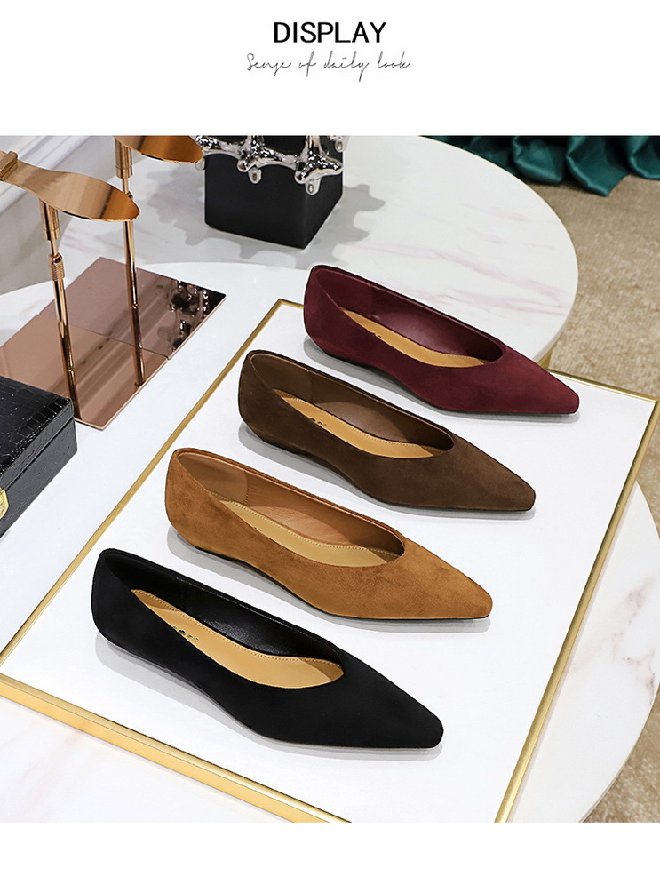 Täglicher einfacher Komfort Wildleder spitzer flacher Mund niedriger Absatz Schrägabsatz Einzelschuhe Damen Einzelschuhe_voghion.com