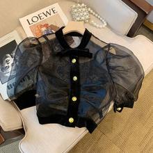 小众法式别致两件套背心吊带上衣欧根纱短款纯欲衬衫女夏季设计感