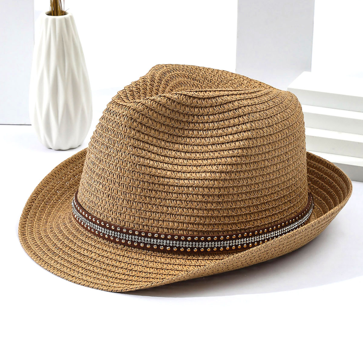 315g Weight Sun Hat, Straw Hat Hats Type Holiday, Beach Occasion Straw Material Geometric Pattern Summer Season Women's Gender Vacation, Classic Style Style Curved Eaves Rim Women's Vacation Classic Style Geometric Curved Eaves Sun Hat Straw Hat 5