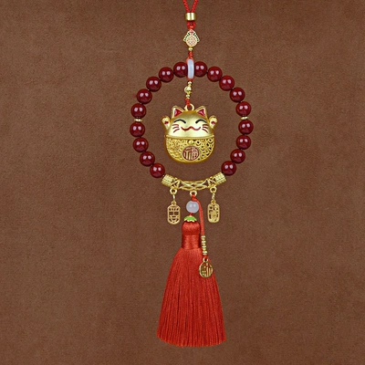 Car hanging: Mirror Peace and Prosperity Zakiram - lucky-cat-red-tassel