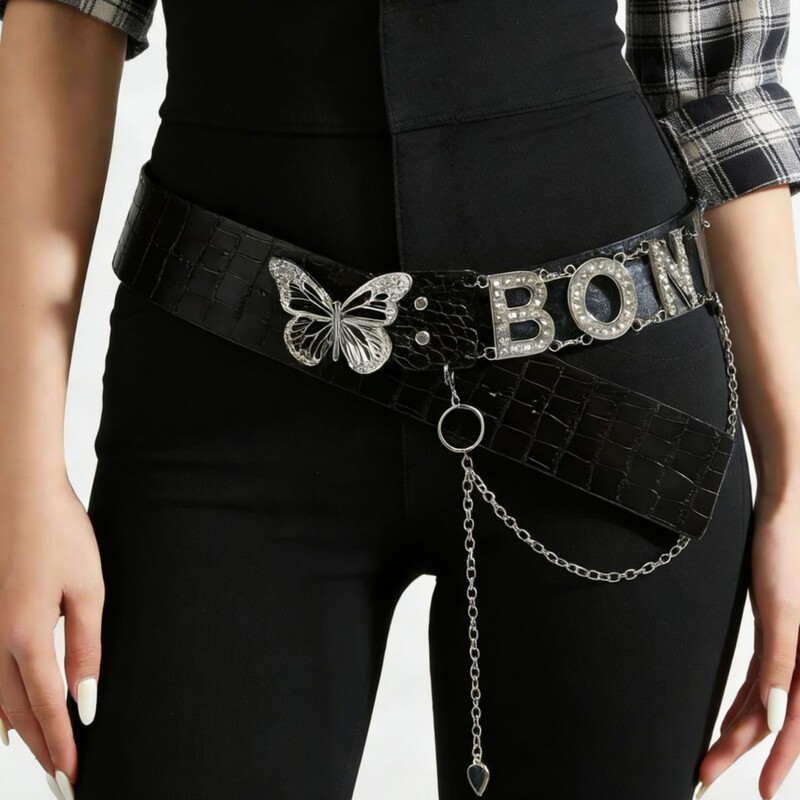 Hip-Hop Punk Belt for Women, Personalized Jeans Belt, Niche Design, Trendy Hot Girl Decoration, Y2K Cross-Border Belt