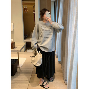 plus size Women's American Letter Printed Pullover Sweat Women's 2024 Autumn Retro High-end All-match Long-sleeved Top