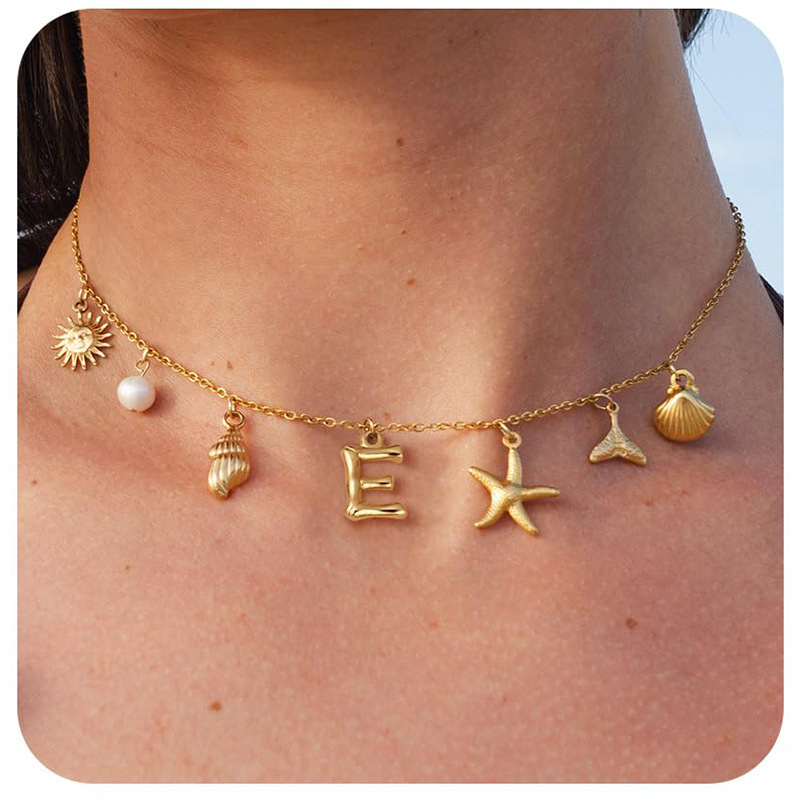 Women's Gender Copper Simple Style Sun Letter Starfish Pendant Necklace