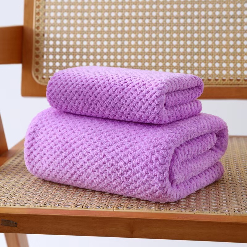 Cross-Border Label High-Density Coral Velvet Simple Mesh Towel Bath Towel Home Set Gift Soft Thickened and Absorbent