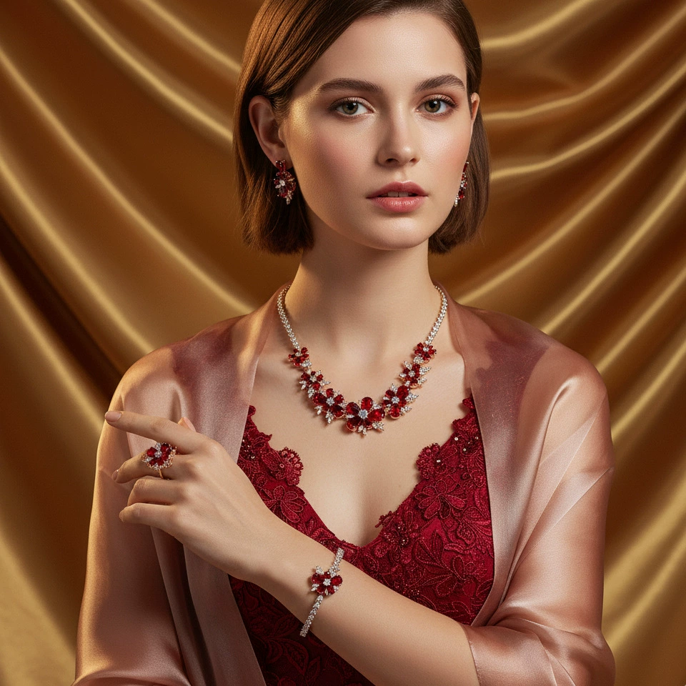  (Cross-border trading), jewelry, accessory with zircon, pendant, necklace and earrings, bracelet, ring, set, European style, 4 piece set