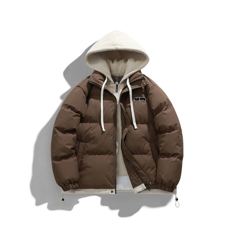 Falso de dos piezas de algodón hombre invierno 2023 nuevo suelto chaqueta de algodón de color caramelo chaqueta de invierno de hombre