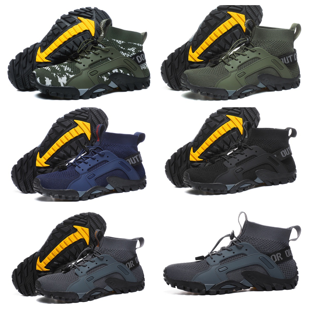 户外大码飞织鞋登山鞋男徒步漫跑溯溪鞋透气露营山地厚底鞋低中帮