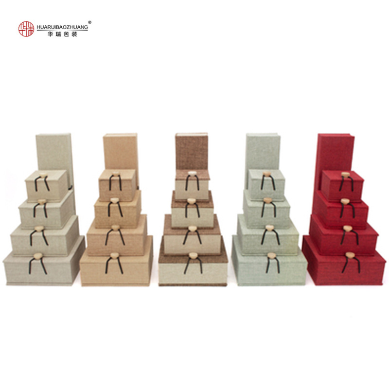 复古木扣麻布首饰盒 佛珠手串礼品包装盒珠宝首饰收纳盒现货批发