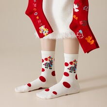 马年新年袜春节本命年婚庆袜子结婚大红袜卡通彩虹马过年女中筒