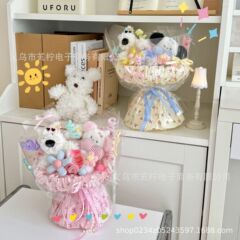 創意的でかわいい子犬の花束の完成品はネットの赤い子犬を出荷して子供の親友のバレンタインデーの誕生日プレゼントを送ります。