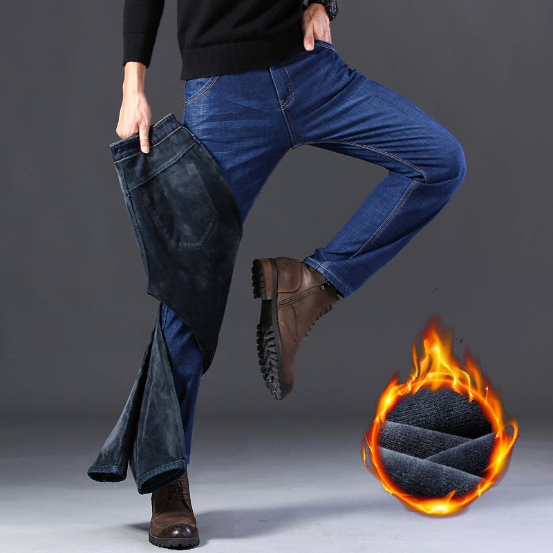 Pantalones vaqueros de lana forrados de los hombres SLIM-Fit suave estiramiento Pantalones rectos pantalones vaqueros de los hombres marca de moda ventas directas de la fábrica