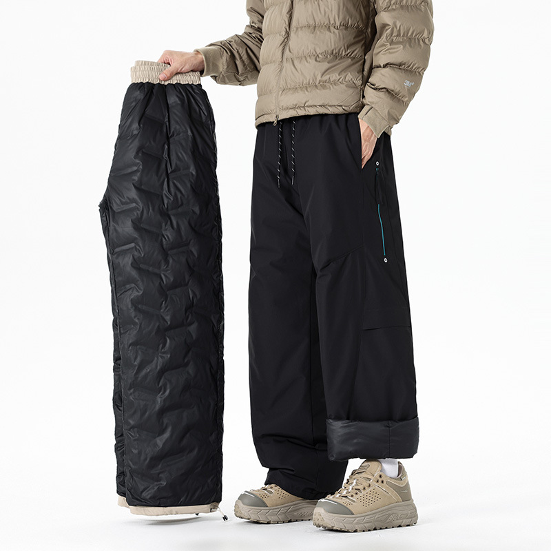 Plus Size Warm Thick Down Pants Men's Winter New Style Windproof Cold Protection Casual Outdoor Duck Down Hiking Pants Straight Leg Pants