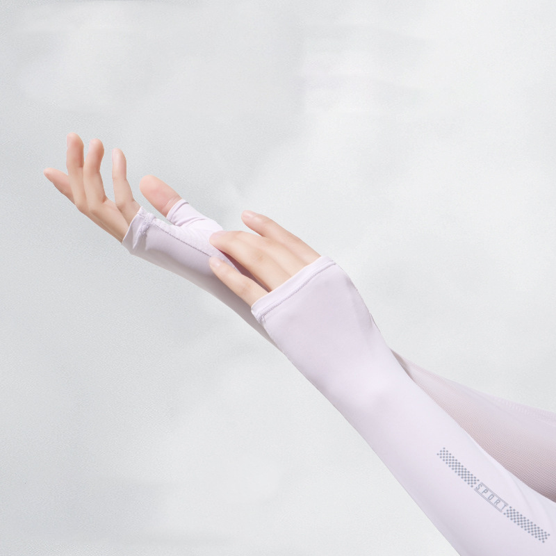 Sleeva de hielo solar para mujeres de verano medio dedo al aire libre alargado anti-UV secado rápido permeable hielo malla manga de ojos