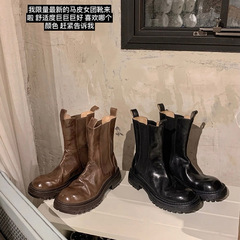 水洗牛皮~葡萄妈同款女团靴褶皱厚底切尔西靴子弹力马丁靴女短靴