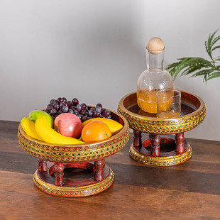 Tall Solid Wood Fruit Plate Thai Fruit Plate Home Living Room Coffee Table Tea Tray New Year Dried Fruit Plate Buddha Tray