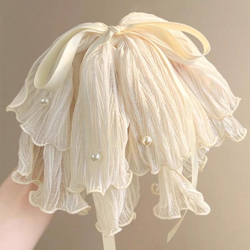 女性用フレンチメッシュリボンパールクリップ、後頭部にハイエンドのポニーテールヘアクリップ、半分結ばれた髪のシャーククリップヘッドバンド|undefined