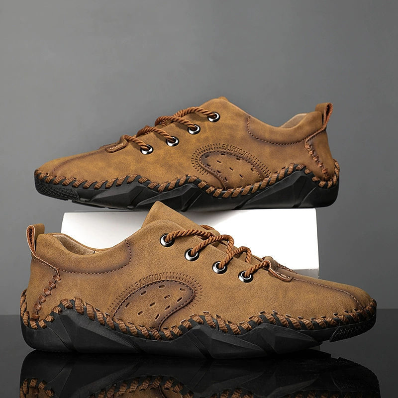 Осень 2023 Новая мужская повседневная обувь, модная кожаная обувь на шнуровке ручной работы, деловая повседневная мужская обувь больших размеров