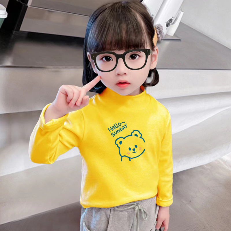 Directo de fábrica de otoño e invierno de terciopelo estilo occidental que basa la camisa superior de los niños 2023 nuevo medio cuello alto de manga larga Camiseta