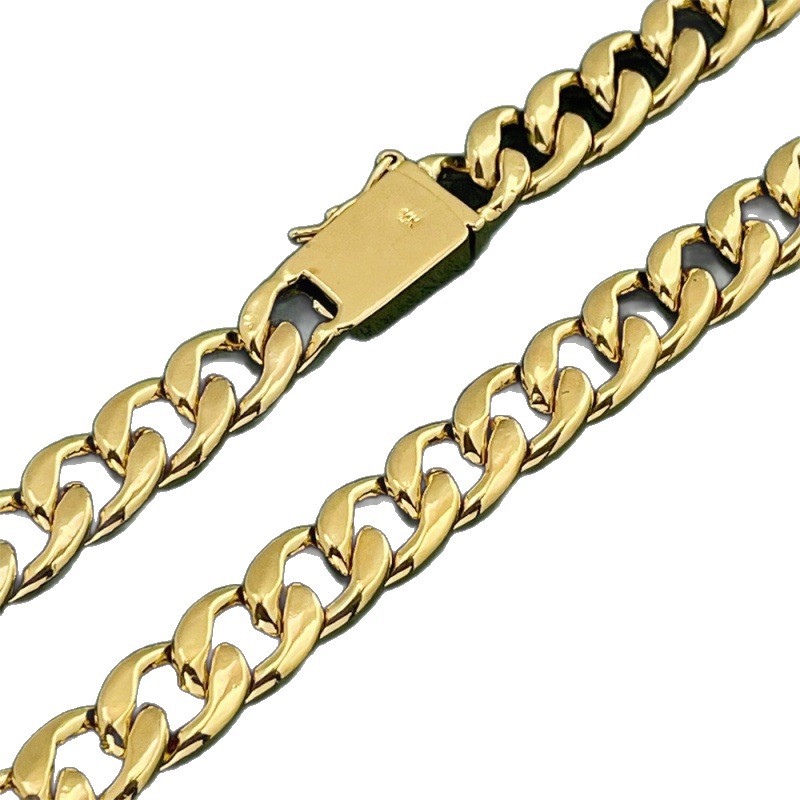 Bijou pour homme très demandé pour le commerce transfrontalier : Collier chaîne cubaine à maillons coupés sur le côté, 10 mm, 75 cm, cuivre plaqué or, sous vide_voghion.com