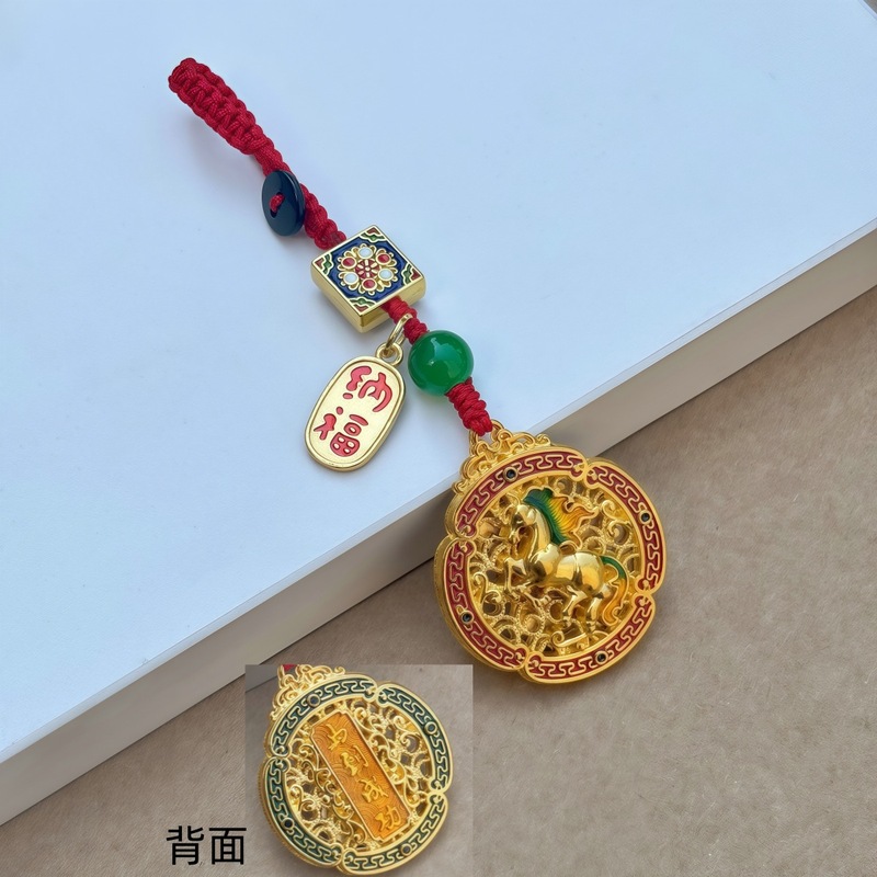 新款马到成功吊坠财神大吉钥匙扣挂坠配饰手工编织汽车钥匙扣复古|undefined