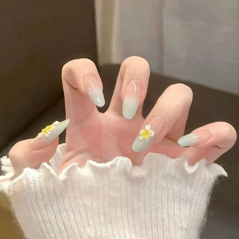 Mint Green High-End Small Flower Manicure Nail Patch Chinese Style Retro Light Green Gentle Whitening Wearable Nail Patch Mint Green High-End Small Flower Manicure Nail Patch Chinese Style Retro Light Green Gentle Whitening Wearable Nail Patch