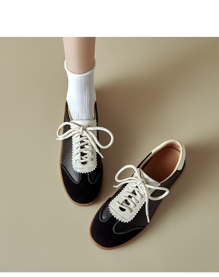 Giày sneaker nữ phối màu dây buộc đế phẳng phong cách thể thao — màu nâu chi tiết 21