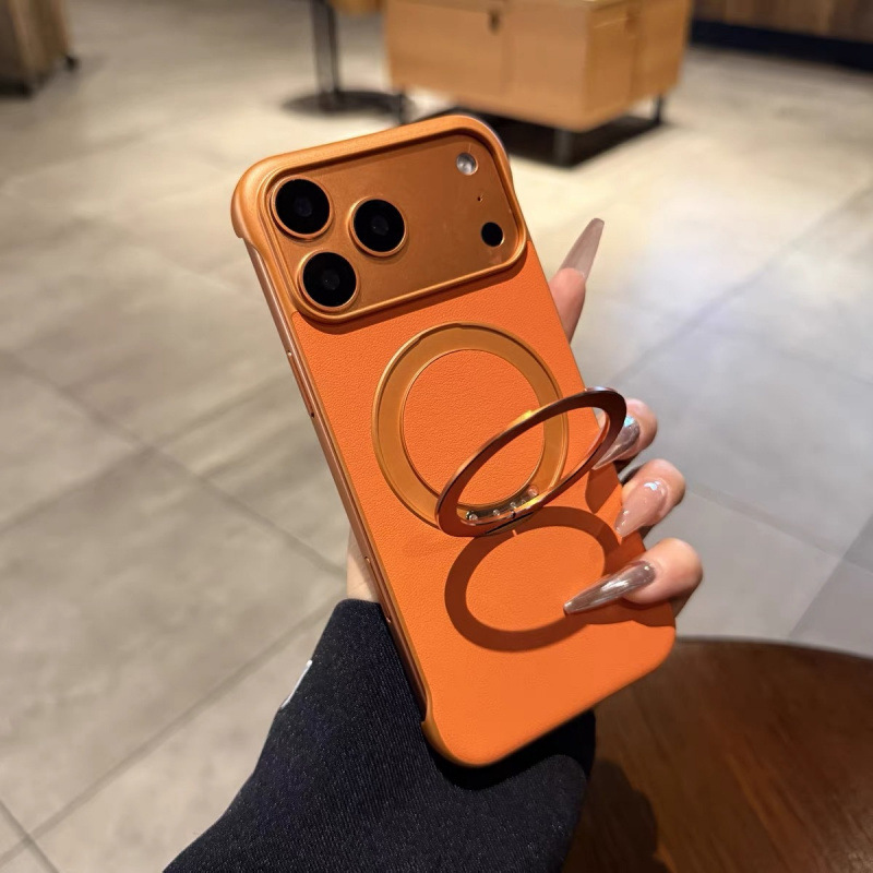 超薄无边框素皮壳适用苹果17promax手机壳iPhone17磁吸支架高级感