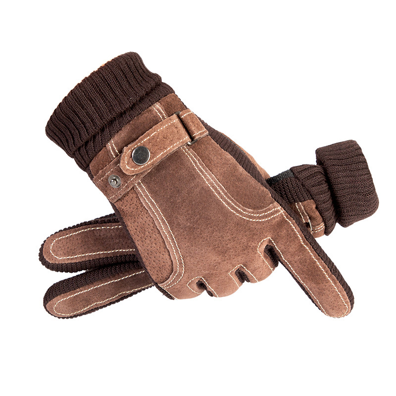 Guantes térmicos para hombres y mujeres de piel de cerdo acanalada engrosada cálido dedo completo guantes de pantalla táctil ciclismo deportes guantes de otoño e invierno