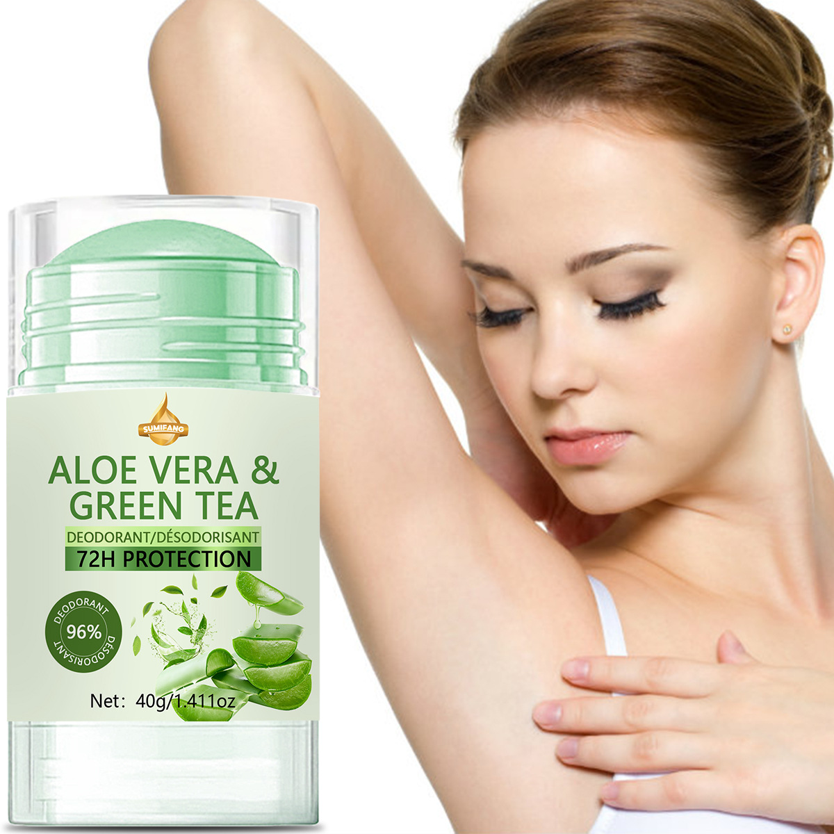 Sumifang Cross-Border Foreign Trade Aloe Vera Green Tea Deodorant Moisturizing and Refreshing Body Lotion Underarm Body Fragrance
