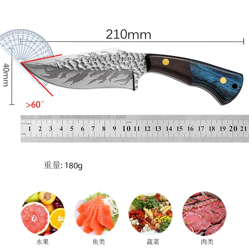 Yangjiang factory directly supplies double-handle hammer-forged straight knife with colorful blades, free leather case for outdoor portability