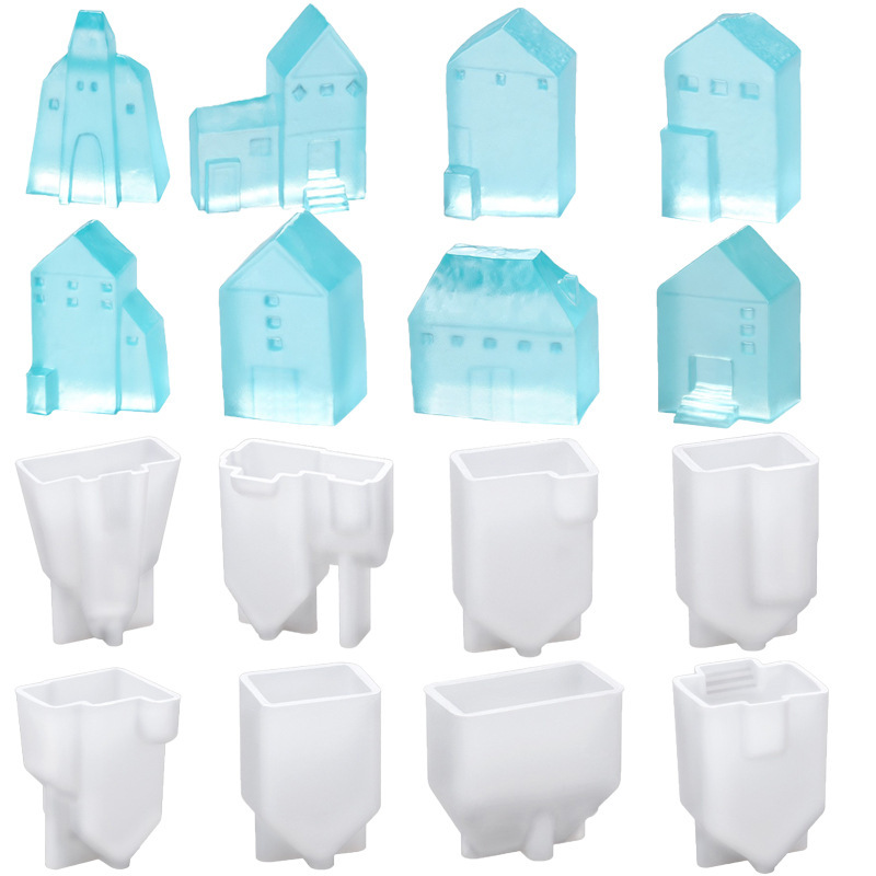 Easter Small House Silicone Mold DIY Crystal Glue Stereo Eight House Aromatherapy Candle Ornaments
